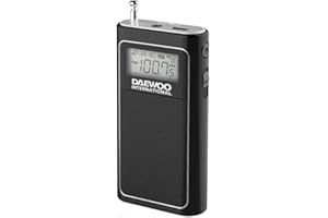 DAEWOO INTERNATIONAL Radio Portatil Daewoo - Radio Digital con Radio FM - Radio Portatil Pequeña con Auriculares Incluidos - Bateria Recargable, Altavoz, Pantalla LCD Retroiluminada, MP3, MicroSD, Negro
