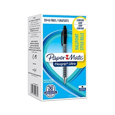 Papermate Paper Mate Flexgrip Ultra Stylo Bille Rétractable, Pointe Moyenne (1,0 mm), Encre Noire, Boîte de 30+6