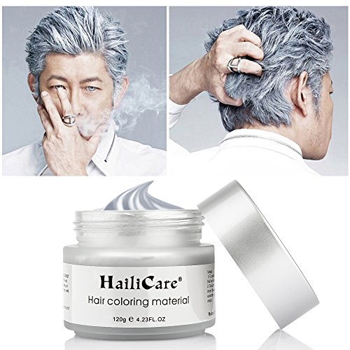 Cera Cabello, HailiCare 120g Crema Colorante Cabello Temporal Larga Duración Hidratante DIY Colorear y Modelar el Cabello de Moda para Party Cosplay Carnaval Halloween Gris