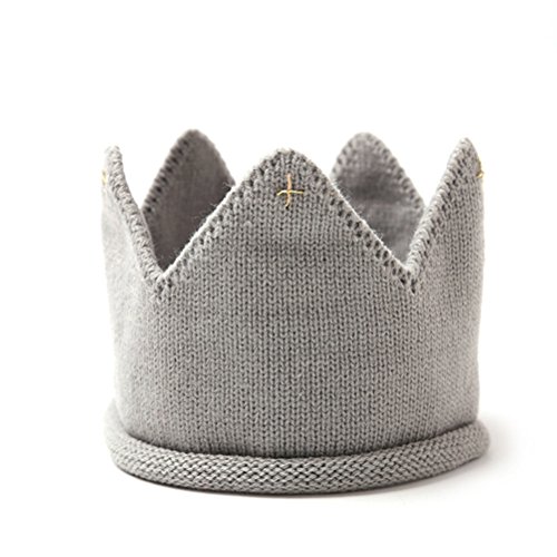 YeahiBaby Baby Knit Crown Hat Boys Girls Warm Crown Winter Soft Knitted Crochet Cap Crown Headband (Grey)
