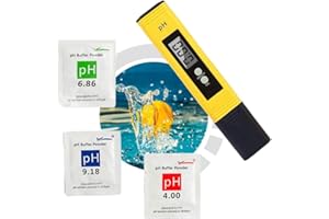 Opengardenweb PH Tester Digitale, Misuratore per Acqua e liquidi: Ideale per Acqua,Vino, Piscina| Risultato Istantaneo, da 0.00 a 14.00 PH| con 3 Bustine per Regolazione PH