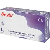 Beybi L (Large) Beden Pudralı Lateks Beyaz 100 L&uuml; Muayene Eldiveni