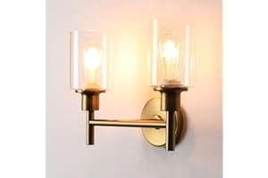 Phansthy Retro Style Dual Head Wall Lights Industrial Glass Shade Double Head Vintage Wall Sconces Indoor Light for Loft Bar Kitchen Lamp Bedroom Vanity Mirror E27 (Antique)