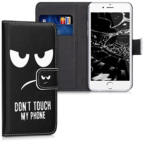 kwmobile HÃ¼lle fÃ¼r Apple iPhone 6/6S - Wallet Case Handy SchutzhÃ¼lle Kunstleder - Handycover KlapphÃ¼lle mit Kartenfach und StÃ¤nder Don't touch my Phone Design WeiÃŸ Schwarz