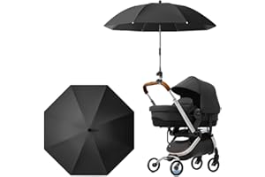 EHOTER Universal UV Parasol Sun Canopy for Pushchairs and Buggy 2024 New Clip on Stroller Umbrella Baby Buggy Sun Parasol with Adjustable Fixing Clamp (Black-85cm)