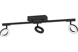 Eglo Rail spot LED Cardillio, rampe de 3 spots orientables, barre de spots pivotants, plafonnier en plastique et métal noir, lampe de plafond blanc chaud