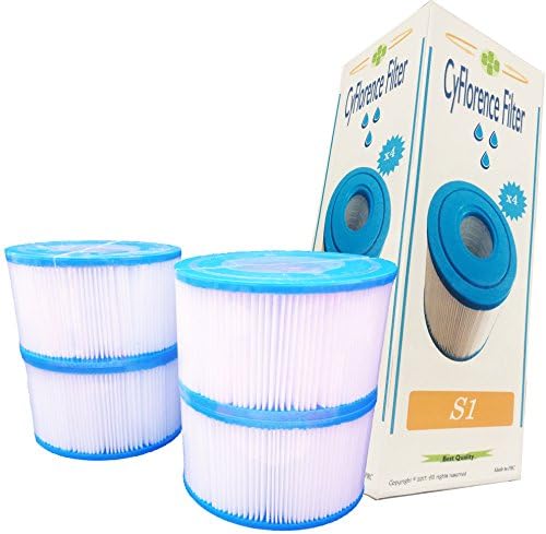 Set of 4 CyFlorence Hot Tub Intex S1 | 4 Filter Cartridges for Intex Inflatable Spa/Hot Tub Filter | Reemay® provides consistent quality and easy to clean Microban Antimicrobial Protection® | Height 7 cm, hole diameter 10.8 cm, diameter 4.2 cm) | 4 Replacement Filters Are 1 Year Warranty