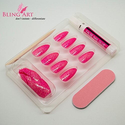 Bling Art Stilett Falsche Nägel Gel Acryl Rosa-Gel Glitter Mittel Tipps UK - 4