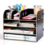 wysm Desktop Storage Box Bürobedarf Holzfertig Glovebox Lagerregal Bücherregal mehrschichtige A4 Informationen ( Farbe : Schwarz )