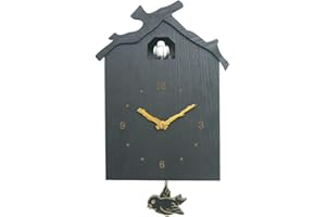 DEEWISH BirdHouse white, modern wood home decor wall cuckoo clock 12 natural bird voices cuckoo call for kid family, 265 * 195 * 70 MM (265 * 195 * 70 MM, Black)
