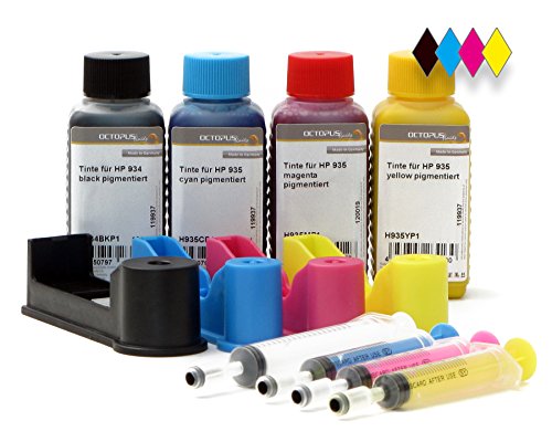 Komplettset mit Refilladapter für Original HP 934, HP 935 Tintenpatronen mit 4x 250ml Druckertinte, Nachfülltinte für HP Officejet PRO 6820, PRO 6800 Series, PRO 6830, PRO 6230