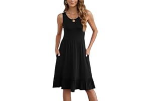 Yommay Sukienka damska na lato, elegancka sukienka o linii A, do noszenia na co dzień, okrągły dekolt, tank top, sukienka plażowa z kieszeniami