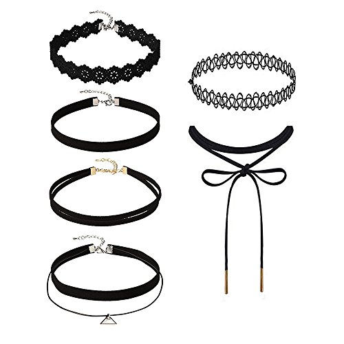 Preisvergleich Produktbild JUSTSELL Halskette Set DamenFrauen Velvet Klassische Gothic Tattoo Spitze Choker 6 Stück Mehrfarbig Choker Mode-Design Kette Süß Halskette Elegant Halskette