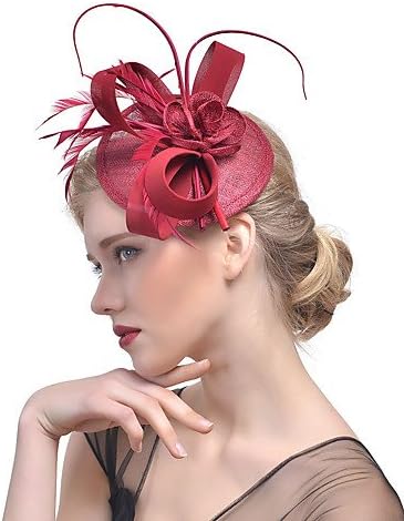 BMJQS Feather Flax Headpiece-Wedding Fascinators 1 Piece , burgundy