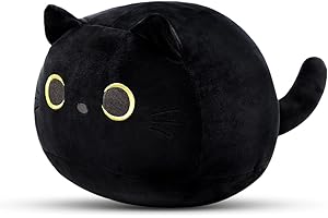DNFASCHI Black Cat Plush Pillow Toy - Soft Stuffed Animal Cat Plushie for Kids - 20cm Cute Black Cat Stuffed Doll - Birthday for Boys Girls (Black-20cm) (HMHM20CM)