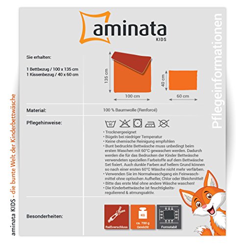 Aminata Kids – süße Bettwäsche Dinosaurier 100×135 Jungen-Kleinkinder-Bettwäsche Dino hochwertige Baumwolle – KINDERBETTGRÖSSE - 5
