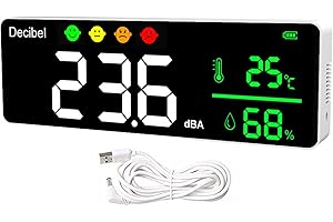 GOYERRNES Decibel Digital Détecteur de bruit intelligent avec affichage LED bruit température humidité 30-130dB plage bruit décibels mètre pour maison, studio, salle de classe, moniteur de bruit