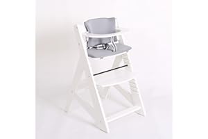 TIGGO Kinderhochstuhl mitwachsend, Treppenhochstuhl, aus massivem Buchenholz, Hochstuhl ab 6 Monaten bis 10 Jahre HC 25330-01 (Weiß)