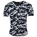 Produktbild Btruely Herren Camouflage T-Shirt Männer Slim Tops Army Style Tarnhemd für Herren Kurzarm T-Shirts Patchwork Bluse Mode Basic Tee V-Ausschnitt Kurzarmshirts (XXL, Grau)