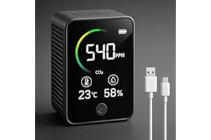 AD TRADE AND CONSULTING Rilevatore CO2 3 in 1 - Misuratore di Co2 per Interni/Casa - NDIR - Sensore di co2 con Display LCD a Colori - Rilevatore Anidride Carbonica, Temperatura e Umidità con Allarme - Batteria a 6 Ore