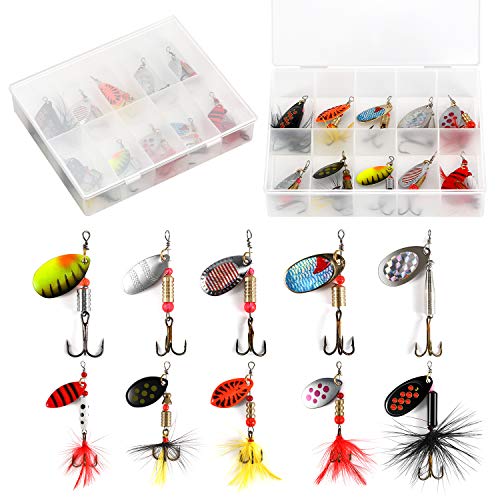 Magreel Kit de Leurre de Pêche Cuillère Tournante Métallique à Truite Brochet Perche Carnassiers