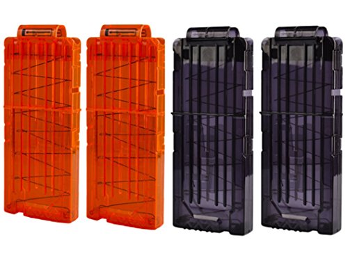 HONGCI 4Pcs Soft Bullet Gun Clip Quick Reload Clip For Nerf Elite Series Toy Gun 12 Bullets Ammo Cartridge Dart Nerf Gun Clips (2 Black+2 Orange)