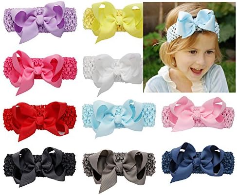 BaBallet Boutique Baby Girls Crochet Headbands with 4 inch Bows Set 10 Pack