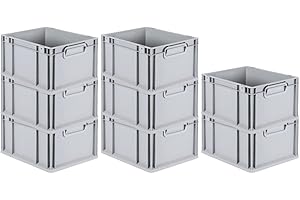PROREGAL SuperSparSet 8x Eurobox NextGen Grip | HxBxT 22x30x40cm | 20 Liter | Griffe geschlossen | Grau | Eurobehälter, Transportbox, Transportbehälter, Stapelbehälter