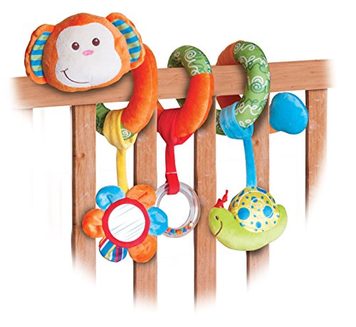 Spiral cot activity toy in gorgeous orange super soft cheeky monkey design