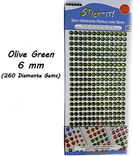 Rhinestone Sticky Stick On Self Adhesive Silver Diamante Coloured Crystal Gems - Olive Green 6 mm (260 Gems)