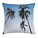 Produktbild Palm Tree Decor Throw Pillow Cushion Cover by, Vintage Filtered Upward Coconut Trees Photo Angeles Island Beach Theme, Decorative Square Accent Pillow Case, 18 X 18 Inches, Green Blue