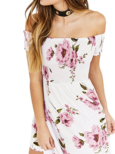 Damen Aus Schulter Minikleid, LILICAT Mode Frauen Blumen Strand Beiläufig Abend Party Kleid - 2