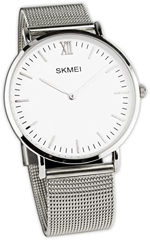 Baciami SKMEI Fashionable Quartz Watch | Wristwatch with White / Silver Dial | Men's / Women's Watch with Silver Mesh / Milanese / Metal Strap | Band Width: 40 mm | Classical, Minimalistic Design | 3 Bar / 3 ATM Water-Resistant