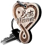 Schlüsselanhänger aus Holz - Herz Endlosschleife "Beste Mama" Gravur