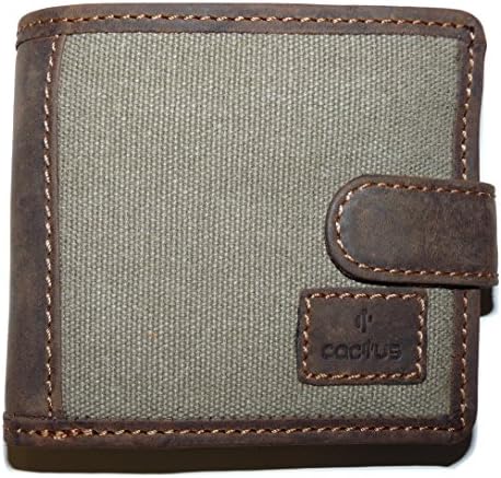 Cactus BagsCactus Bi-Fold Canvas Wallet with Hunter Leather Trim & RFID Protection 183 81 (Khaki)
