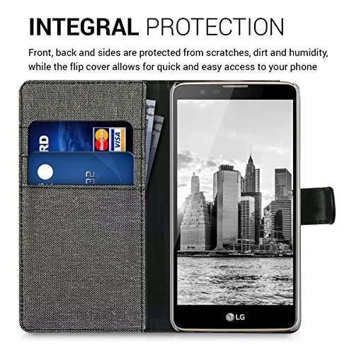 kwmobile Funda para LG Stylus 2 - Carcasa de Tela y Cuero sint tico - con Tapa y Tarjetero Gris Negro reviews kwmobile Funda para LG Stylus 2 - Carcasa de Tela y Cuero sint tico - con Tapa y Tarjetero Gris Negro
