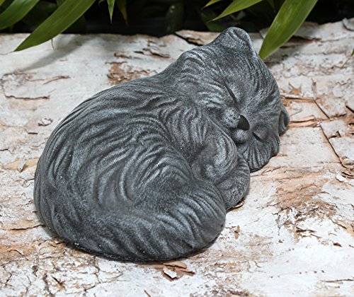Steinfigur Katze schlafend Steinguss Schiefergrau - 3