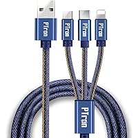pTron Indigo 3 in 1 Denim Multifunction 2A Fast Charging USB Cable for Micro, iOS & Type-C Devices, 1 Meter - (Blue)