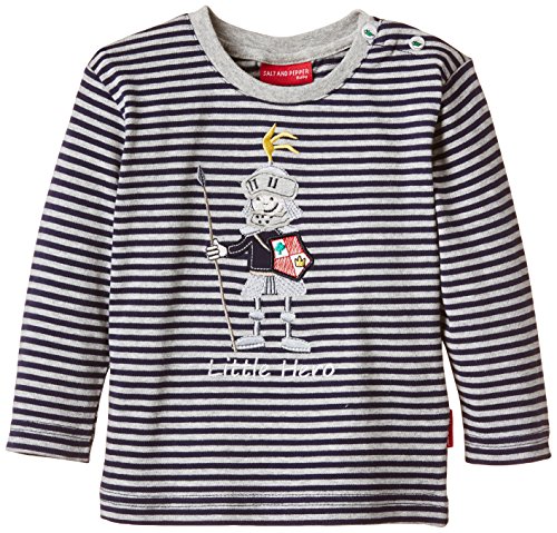SALT AND PEPPER Baby Boys B Longsleeve Hero Stripe Striped Crew Neck Long Sleeve Shirt, Grey (grey-melange 203), 12-18 Months (Manufacturer size: 86)