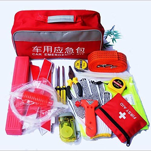 YHFXD Car Auto Emergency Safety Tool Kits Travel Set 15-In-1 Multifunctional Roadside Assistance With Tow Rope,3-In-1 Safety Hammer,Flashlight,Electrician Gloves,Triangle,Storage Bag Etc