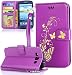 Produktbild Roreikes Schutzhülle für Samsung Galaxy A3 (2015) SM-A300F, Hülle Muster Blume Strap Lanyard Wallet Cover Tasche golden Butterfly Blume PU Leder Flip Case Handytasche Muster Schutz Hüllen im Bookstyle Handyhülle Ledertasche mit Stand Funktion Kartenfächer Magnetverschluss Magnet Etui Schale Schutzhüllen für Samsung Galaxy A3 (2015) SM-A300F - Lila