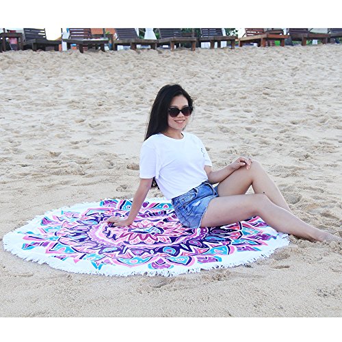 Winthome Mandala Runde Strandtuch mit Quasten-Super Soft Mikrofaser Roundie Handtuch-ursprünglicher Entwurf für Reisen / Camping / Picknick-Durchmesser 60 “ (color 1) - 3