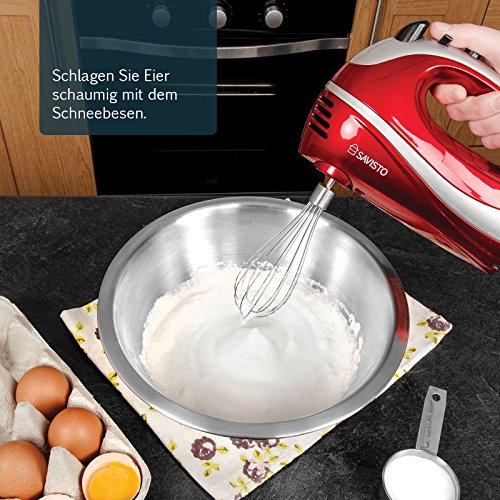 Savisto 300W Elektrisches Handmixer mit Quirl, Knethaken und Schneebesen Aufsatz – 5 Geschwindigkeitsstufen und Turbotaste Handrührgerät – Rot / Grau - 6