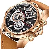 Mode und Komfort: Die große Armbanduhr mit weichem Lederband ist am Handgelenk sehr bequem. Ein tolles Geschenk für sich selbst, Familie oder Freunde