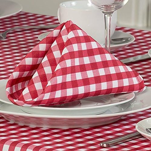 HMB 4 Pack Traditional Country Gingham Checked Dining Fabric Kitchen Reusable Napkins (Cherry)
