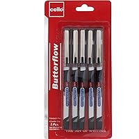Cello Butterflow Ball Pen with Lubriflow Ink System Pack of 10 - Black Ink - Black Body with Extra Refill Pack