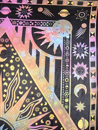 Traditionelle Jaipur Tie Dye sun-moon Celestial Wandteppich, Astrologische Wand aufhängen, Psychedelic Gobelin Wand Kunst, Bohemian Betten, Boho Picknickdecke, Gypsy Wohnheim Dekor, 139,7 x 215,9 cm - 5