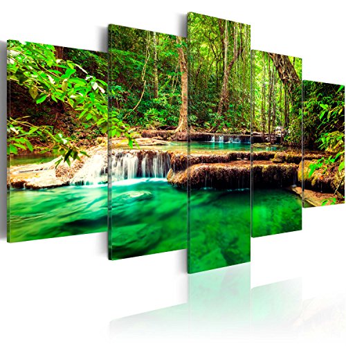 murando - Cuadro en Lienzo 200x100 cm Cascada Impresión de 5 Piezas Material Tejido no Tejido Impresión Artística Imagen Gráfica Decoracion de Pared Naturaleza Paisaje c-B-0036-b-n