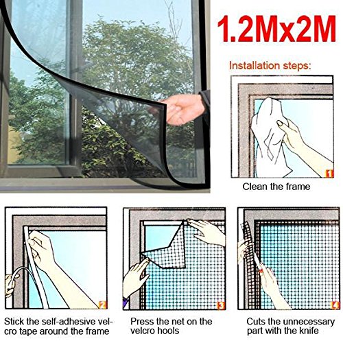 Popamazing 1.2mx2m Black Large Window Screen Mesh Net Insect Fly Bug Mosquito Moth Door Netting
