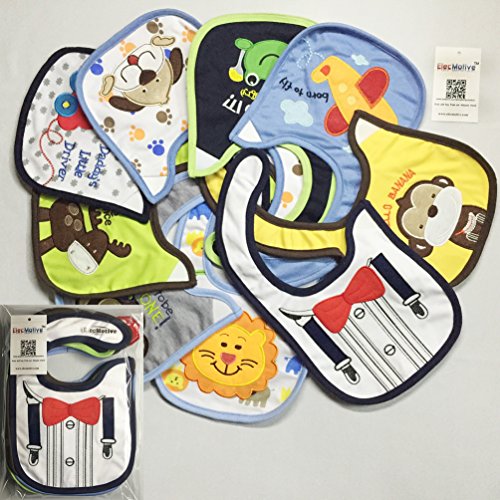 ElecMotive 9 teilige Jungen Mädchen Babylätzchen Weiches Wasserdicht Lätzchen aus Cotto passen Neugeborenes Wasserdichtes Baby Lätzchen mit Klettverschluss 3-36 Monaten - 6